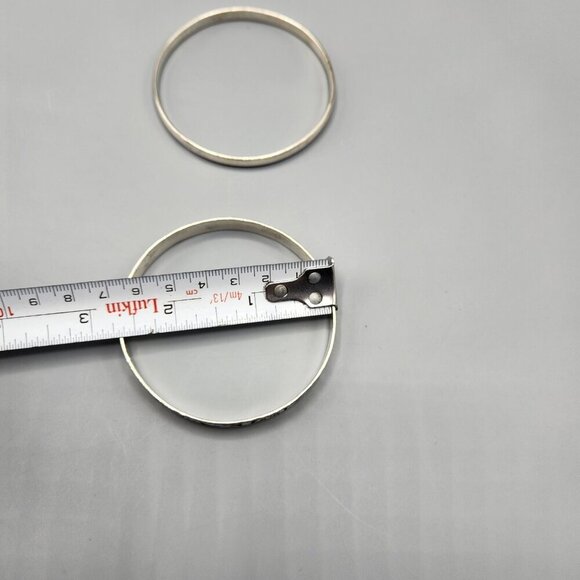 Sterling Silver Bangle Bracelets 925 Taxco Mexico Pair Panel Plain Handmade - Picture 12 of 15